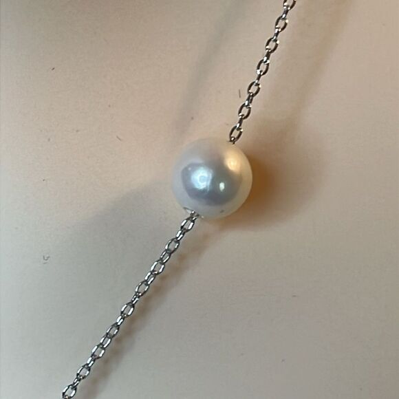 White Edison Pearl Necklace in Rhodium Over Sterling Silver 20 Inches - Picture 4 of 9